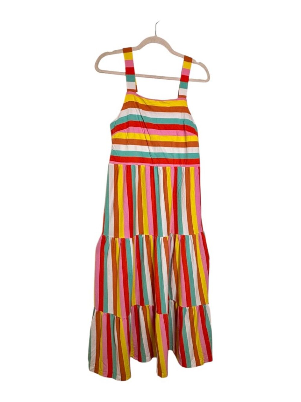 J.Crew Rainbow Stripe Tiered Maxi Dress Preppy Resort Colorful Medium - Picture 3 of 9